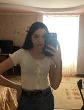 T-Shirt Women Tops Button-Crop-Top Short-Sleeve O-Neck Basic Blue Ruffles Casual Summer