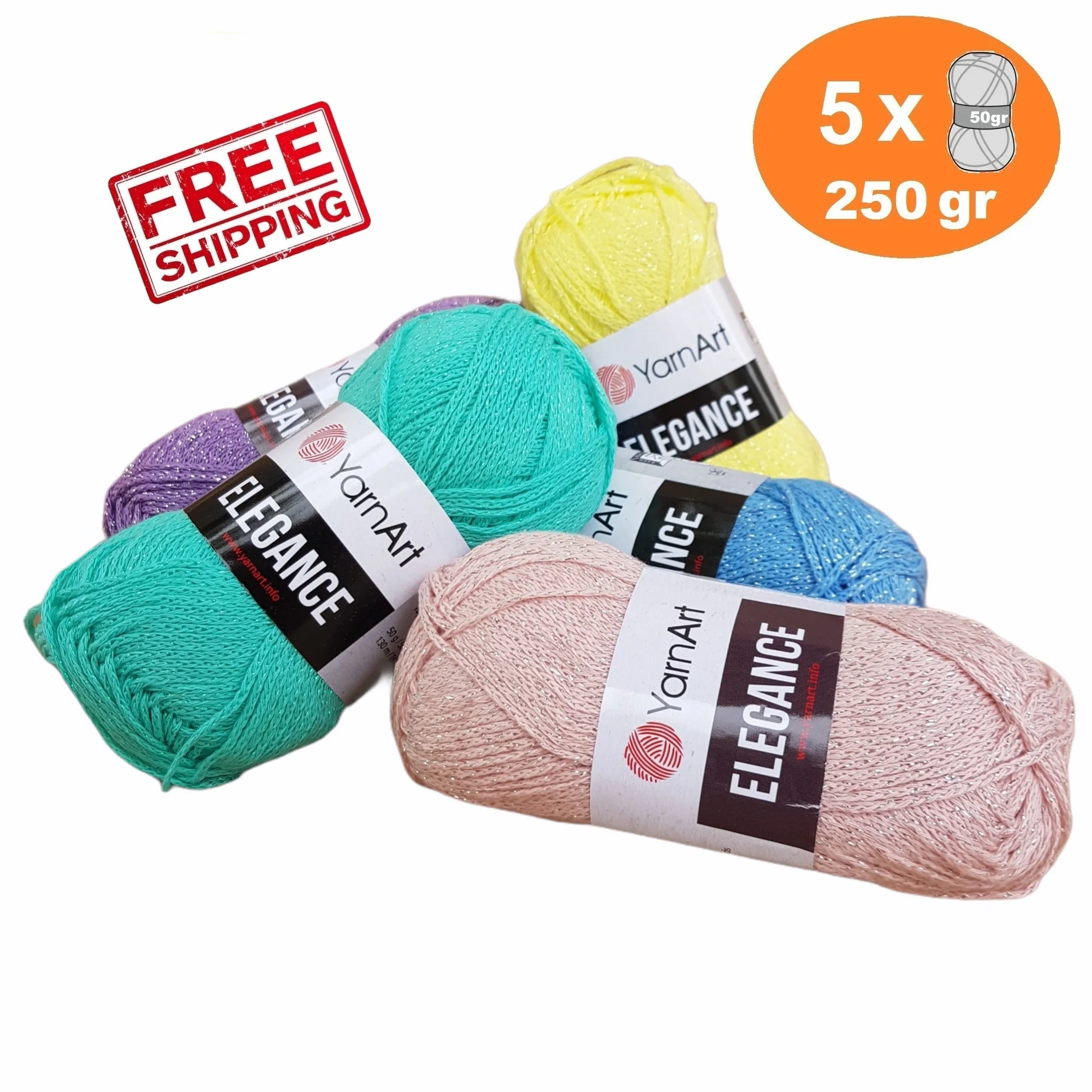 

Yarnart Elegance Yarn %88 Cotton-%12 Metalic 5x50gr-130mt Hand Knitting Crochet Sparkly Lurex Shiny Bright Shawls Bag Scarve Hat