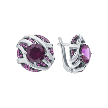 

Silver earrings with amethyst and rubies synthetic sunlight sample 925 test