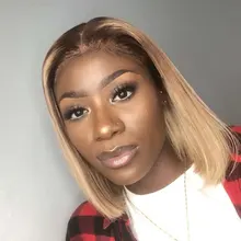 Pelucas de cabello humano con encaje Frontal para mujer, 1B/27 Bob corto, 180%, brasileño, 13x4, ombré, Bob, Remy, 4x4, cierre de encaje