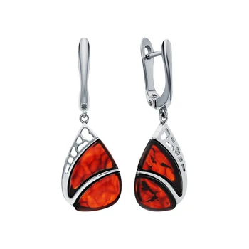 

Silver earrings with amber sunlight sample 925
