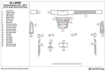 

Interior lining for Honda Odyssey 2011-2013. Set L2035.