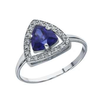 

Silver ring with cubic zirconia and Sapphire synthetic sunlight sample 925