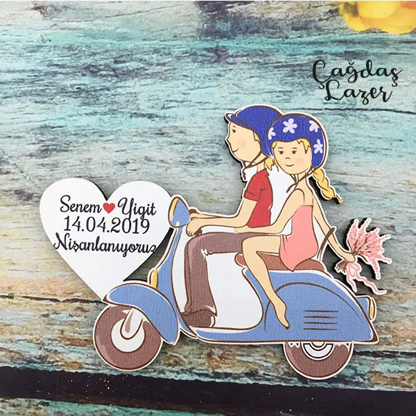 

Save the Date Magnet Vespa Laser Cutting and uv printing Personalized Save The Date Magnets
