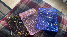 Bolsa de gasa de 50 Uds., bolsas negras de estrellas y luna de 9*12cm, paquete de organza de diseño especial, regalo de boda bronceado, paquete de joyería de dulces