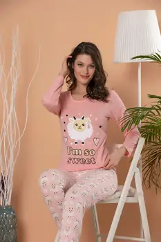 

STRAWBERRY Women Anthracite Printed Long Sleeve Pajamas Suit