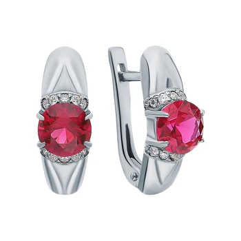 

Silver earrings with cubic zirconia and rubies synthetic sunlight sample 925