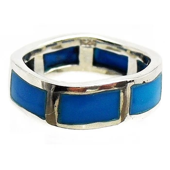 

Silver Ring 925 Sterling m size 14 winding blue rectangles [784]