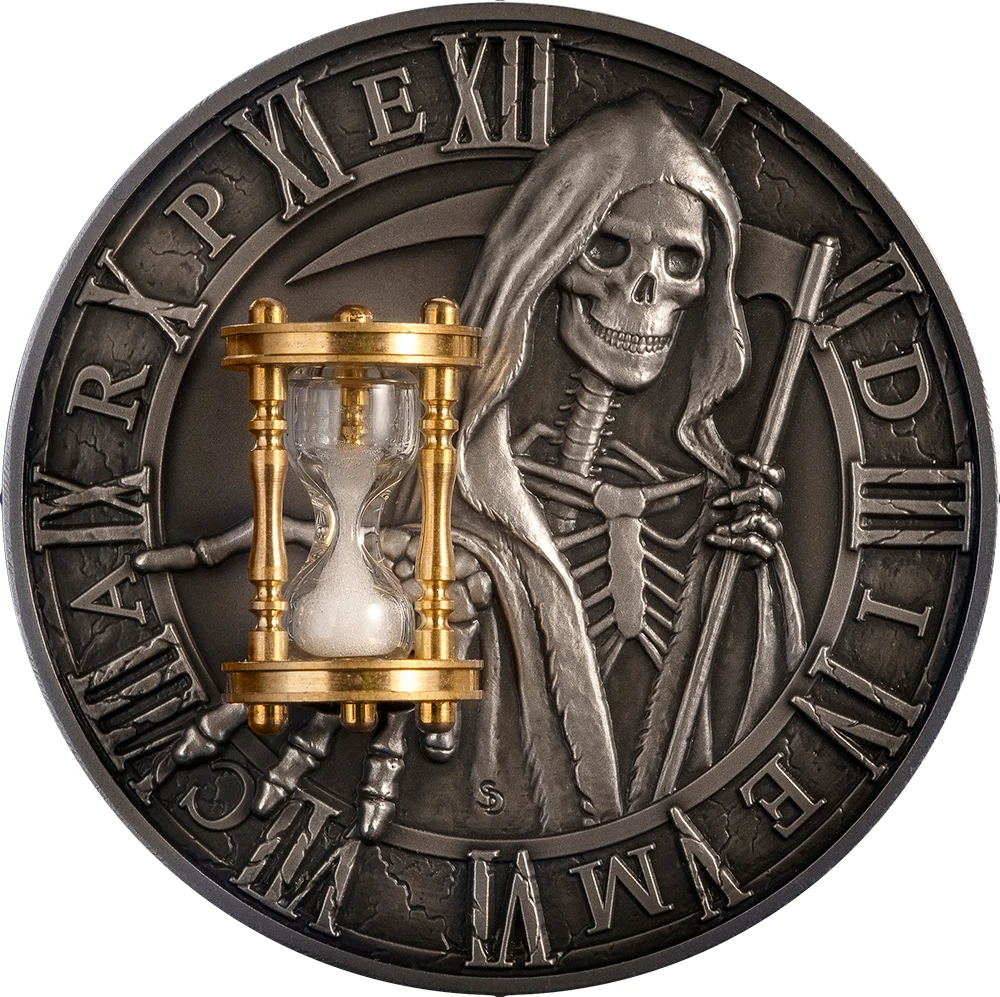 CARPE DIEM Grim Reaper песочные часы 2 унции Серебряная монета 5$ Niue