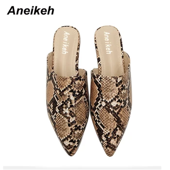 

Aneikeh Summer Flats Mules Lady Sandals Slippers Leopard Print Slip On Pointed Toe Women Mules Outdoor Slipper Shoes Woman Slide