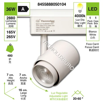 

Foco de carril LED, pueden ajustar el ángulo de luz,color blanco 36W 4000K luz de dia