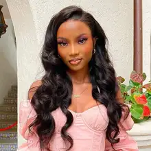 UNice-Peluca de pelo largo ondulado, 4x4 pulgadas, cierre de densidad, 180% y 150% Natural, con línea de pelo Natural prearrancado