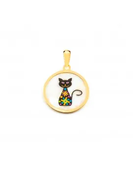 

Pendant Gold Round Pearl with enameled Cat (9kts)