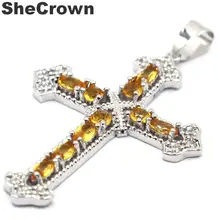 57x35 мм Классический длинный крест создан Золотой Цитрин Кубического Циркония подарок для матери серебряный кулон