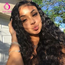 Оли Высокая температура Синтетические волосы черный парик Glueless L часть парики для женщин на каждый день/Косплей Длинные воды волна кружева передний парик