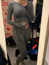 2 unids/set Vital mujeres deporte traje de Yoga de gimnasio de entrenamiento de manga larga de ropa de Fitness Top + cintura alta energía sin costura Leggings