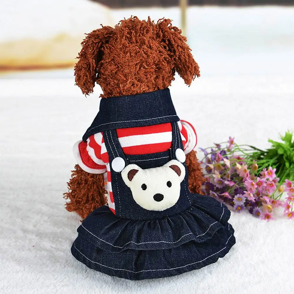 Pet Dog Wear Cartoon Bear Striped Jumpsuit With Hoodie & Bear On Back Party Pet Dress Supplies dog costume set