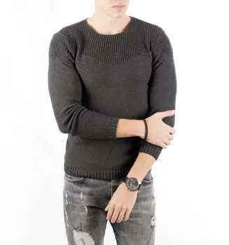 

DeepSEA Antracite Mesh Decorated Round Collar Slim Fit Sweater 1808064