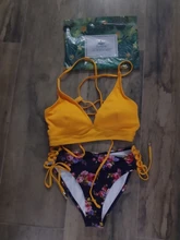 Swimsuits Swimwear Bikini-Sets Bathing-Suit CUPSHE V-Neck Boho Two-Pieces Sexy Girl Yellow