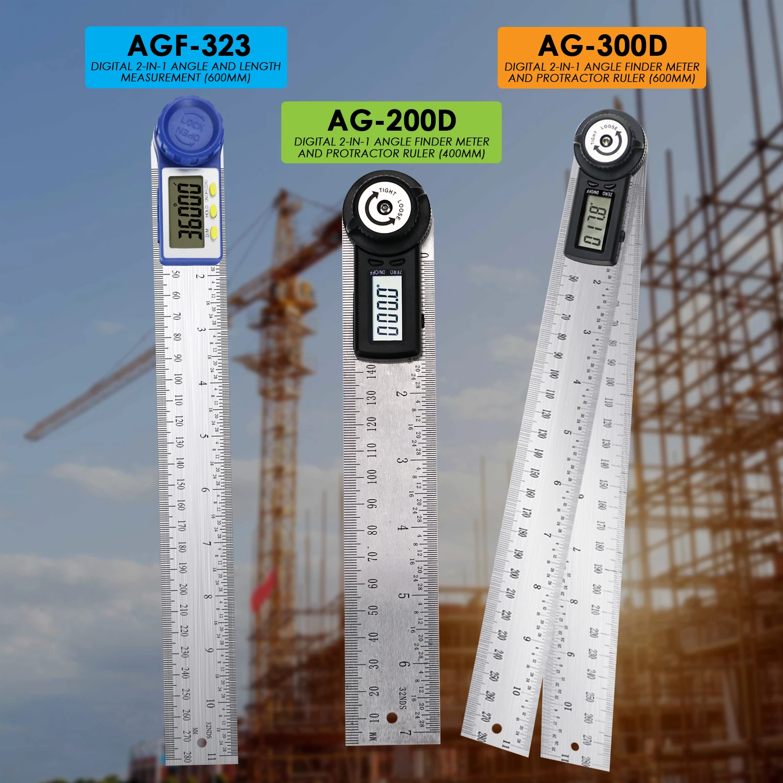 2 in 1 Digital Angle Finder 360 degree Protractor Stainless Steel Ruler