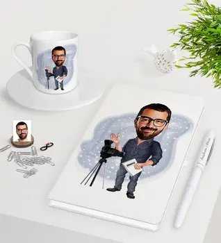 

Personalized Men 'S Director Caricature Of White Notebook Pen Turkish Coffee Cup Seti-1