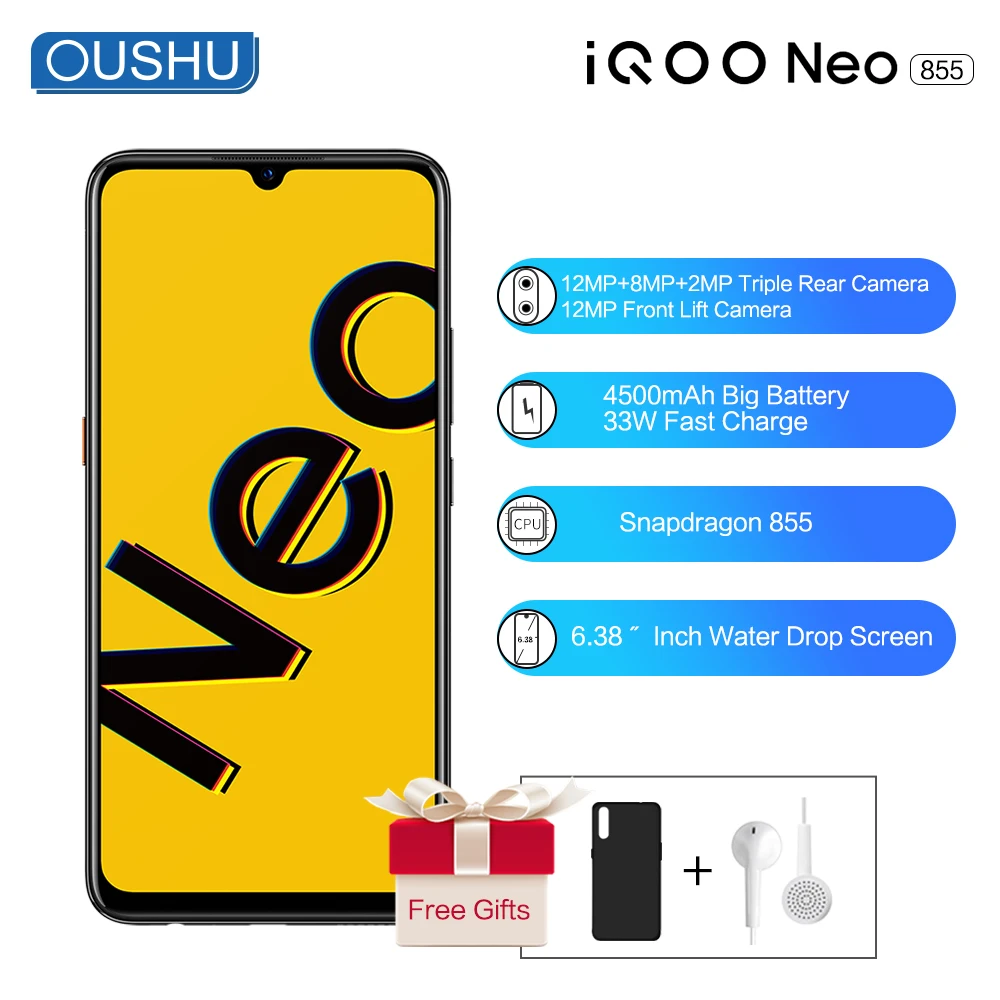Оригинальный vivo IQOO Neo 855 Celular аккумулятор 4500 мАч 33 Вт вспышка зарядка 6 38