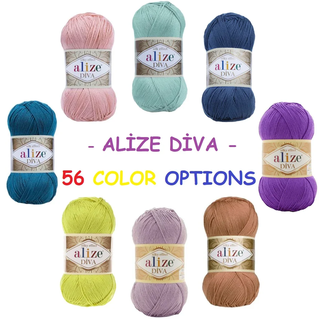 Alize Diva Yarn Hand Knitting Yarn 100% Microfiber Acrylic Yarn Alize Diva Silk Effect Thread Crochet Art Lace Craft Lot of 2