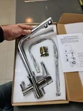 Grifo de cocina con doble Caño cromado, filtro de agua potable, purificador de latón, recipiente, fregadero, mezclador, agua caliente y fría, Torneira