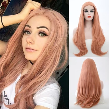 

Charisma Synthetic Lace Front Wig Long Natural Wave Front Lace Pink Wigs For Women With Middle Part Heat Resistant Cosplay Wig