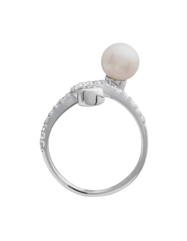Anillo Plata Rodiada con Perla y Circonitas