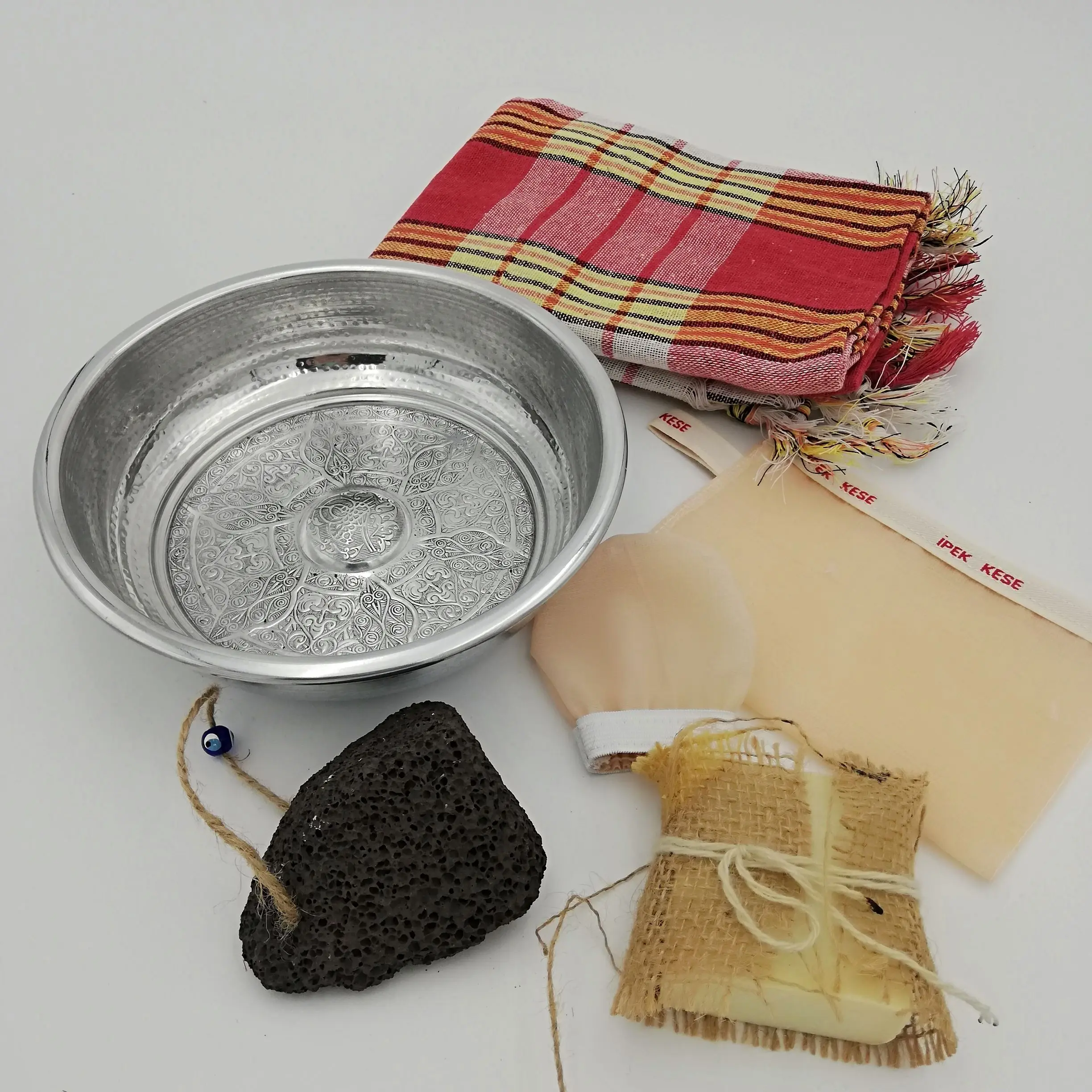 

Luxury Turkish Bath Set - Loincloth, Olive Oil Soap, Hammam Bowl