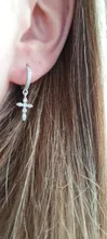 Pendientes de aro pequeños con Cruz para mujer, de Plata de Ley 925, cristal de circonita Simple, color dorado y plateado, joyería