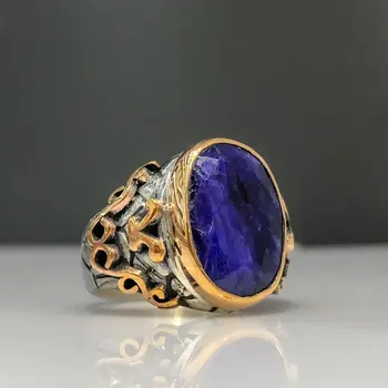 

Natural Sapphire Stone Handwork Silver Men 'S Ring