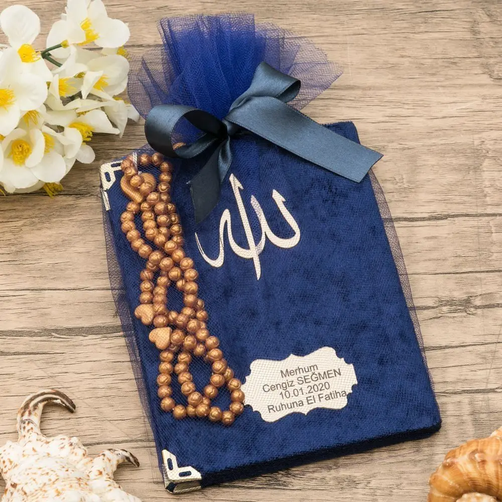 Luxury Muslim Gift Set Velvet Yasin Sharif Rosary Islamic Personalized Custom Embellished Tulle Wholesale Shopping Religious Items Ramadan 2023 Worship Societies Excellent Quality Mevlüt Groups Fashion