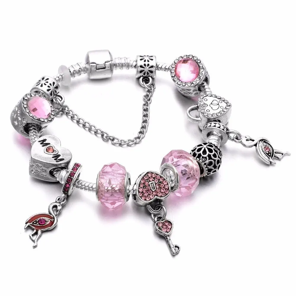 

Angemiel Pink Muranolu Flamingo Charm Bracelet
