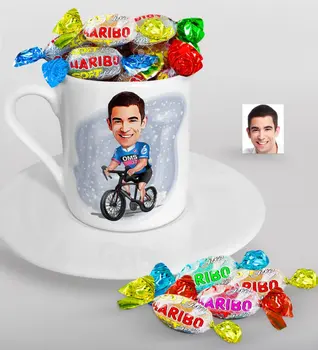 

Personalized Mr Bike Drive Caricature Of Turkish Coffee cup And Haribo Candy Gift Seti-1