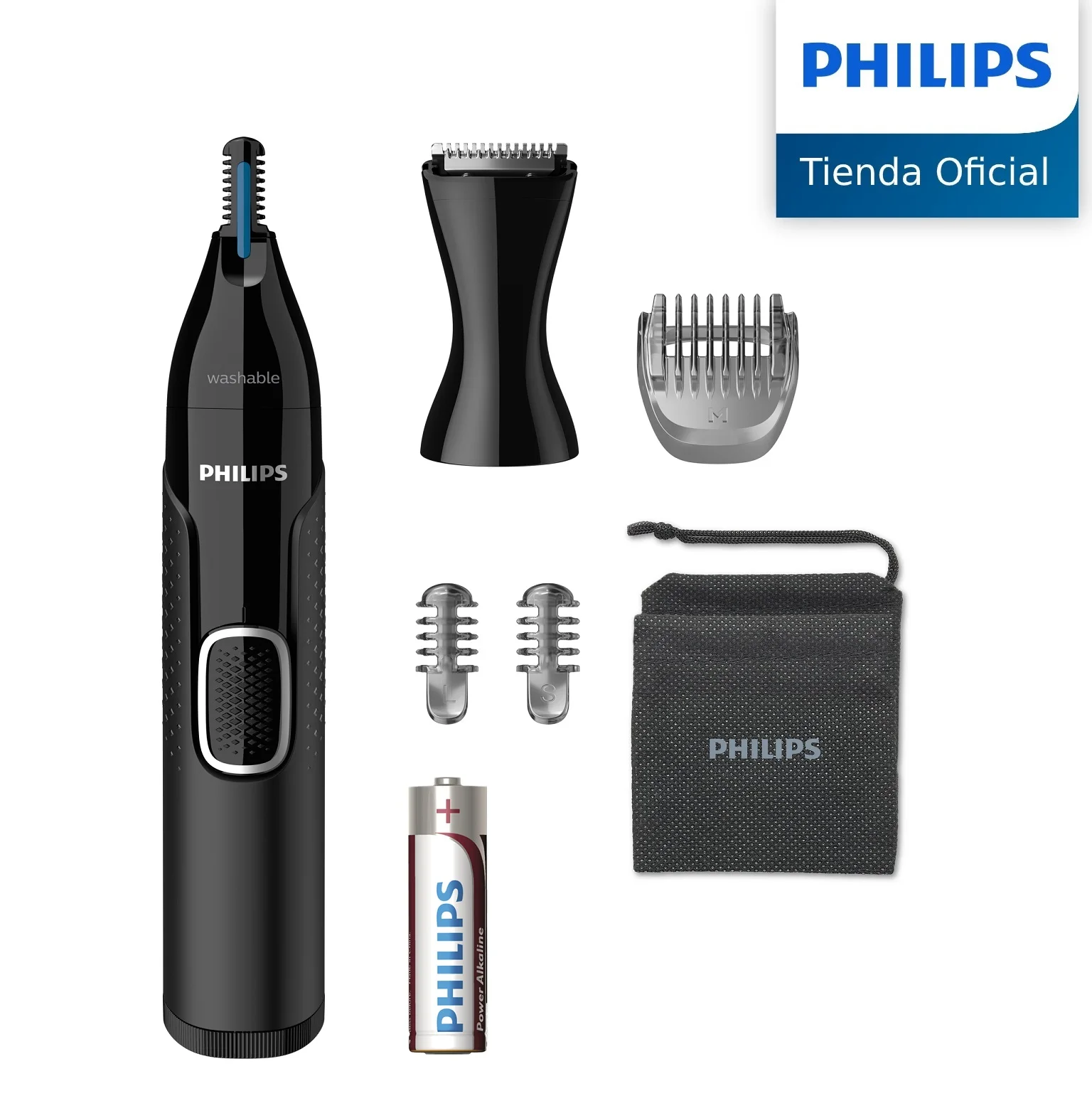 Philips Serie 3000 NT3650/16 y 5000 NT5650/16 Naricero Recortador de vello en cejas, nariz y orejas, con funda de viaje y pila