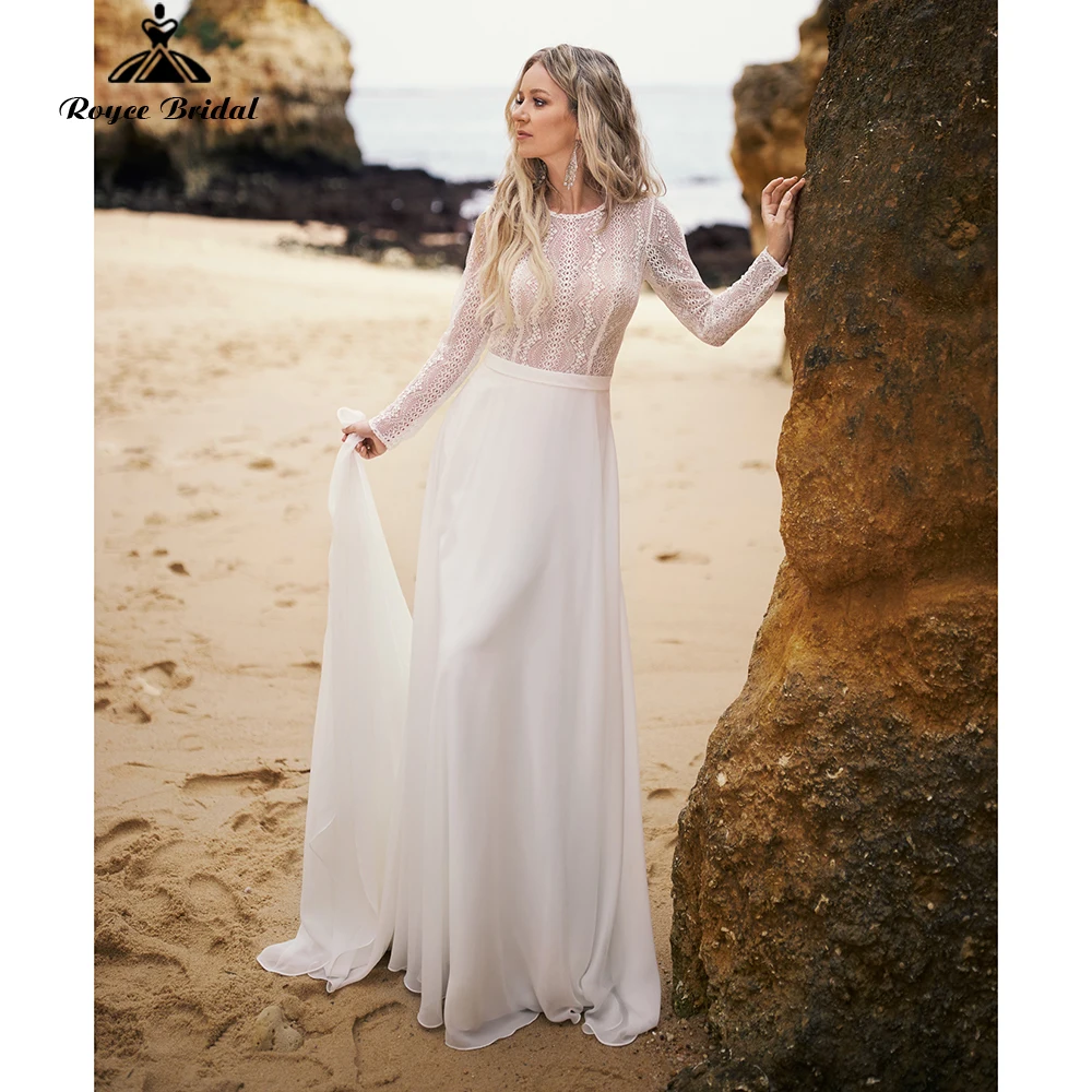 『Cheap!!!』- Elegant A-LINE Wedding Dresses 2022 Bridal Gowns Full Cap
Sleeve Brush Train Button O-Neck Chiffon Appliques Lace vestido noiva