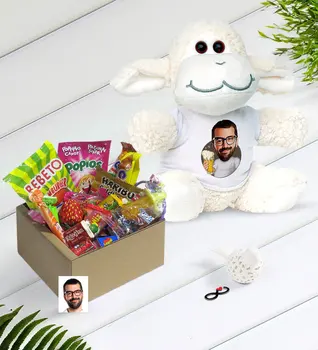 

Personalized Mr Alcoholic Caricature Of Nostalgic Lezzetler Plush Little Lamb Gift set