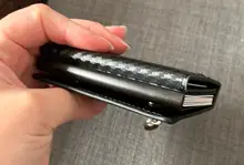 DIENQI-Monedero con revestimiento de metal para hombre, minitarjetero con antibloqueo Rfid, adecuada para guardar tarjeta de identificación, de cuero, monedero masculino de carbono con cremallera