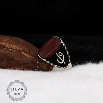 

Silva Original 925 Sterling Silver Ring for Men Red Agate Aqeeq Stone S925 silver fashion Jewelry Gift Mens Rings All sizes
