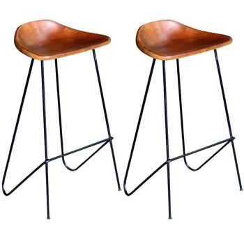 

Bar stools 2 pcs Black and Brown genuine leather chairs