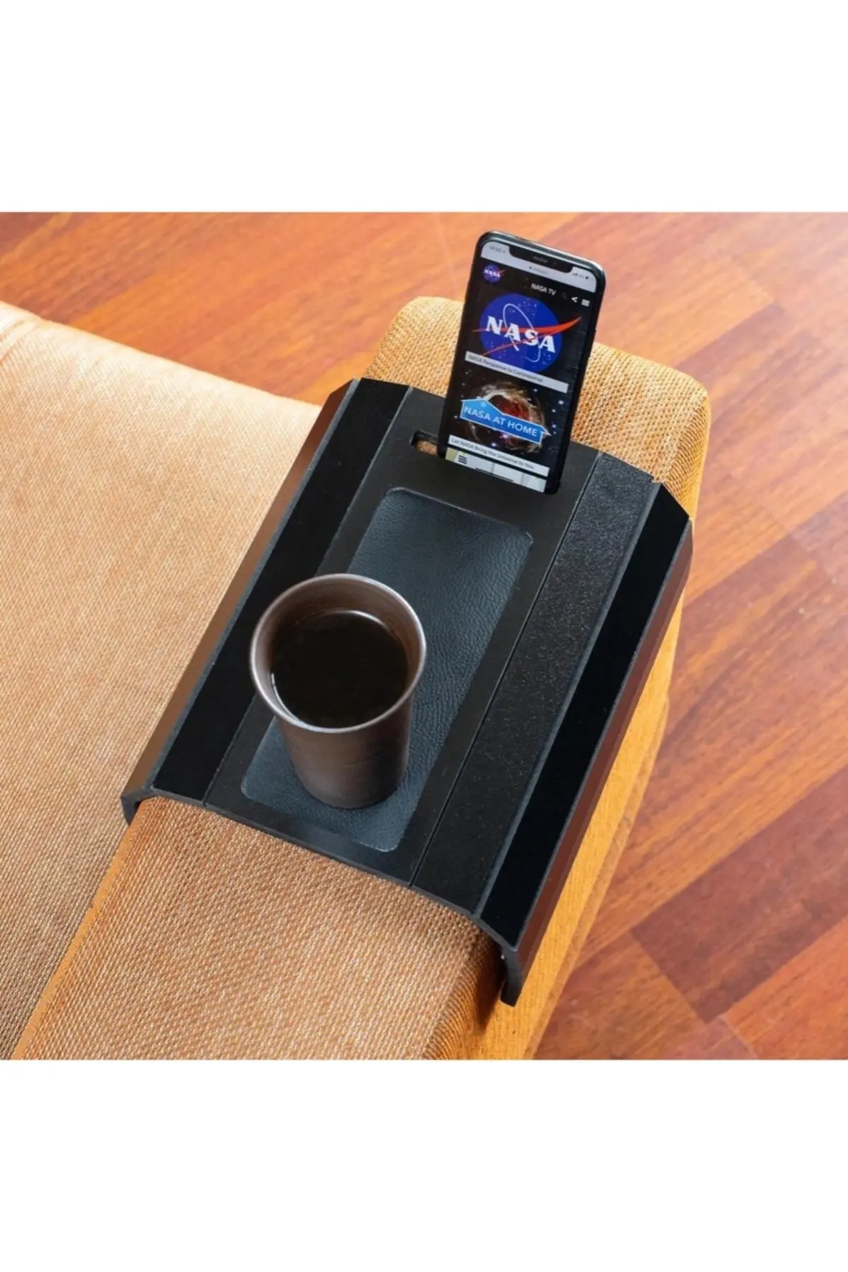 Wooden Side Table With Phone Stand Sofa Tray Mat 50x28 cm Placemat Center Leather Decorative Armrest  Non Slip Folding Design