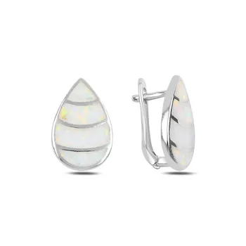 

Teleplus Opal Stone Drop J Earrings 925 Sterling Silver