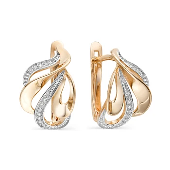 

Gold earrings 585 tests with stones: fianit, women's earrings, fashion jewelry, female.