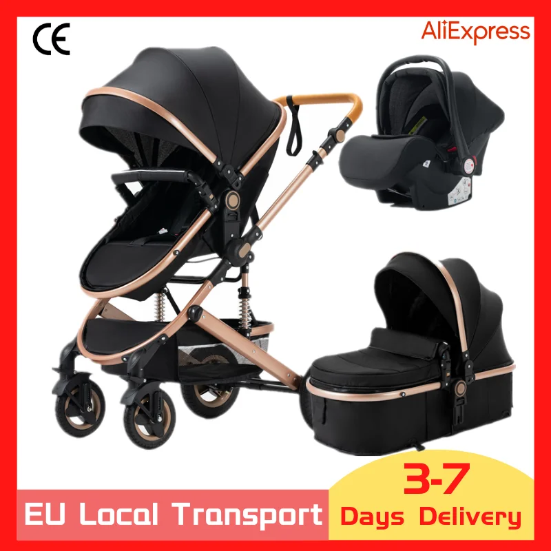 Luxurious Baby Stroller 3 in 1 Portable Travel Carriage Folding Prams Aluminum Frame High Landscape Car for Newborn | - Цена: 14 015,81 руб.