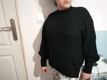 Suéter de punto elegante para mujer, Jersey informal acanalado de manga acampanada, ajustado, vintage, con cuello redondo, color sólido