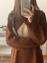 Jerséis de estilo coreano con estampado geométrico para otoño e invierno, jerséis de punto holgados de gran tamaño con cuello redondo, jersey de Mujer