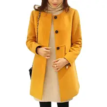 Женское шерстяное зимнее теплое пальто размера плюс, однотонное пальто а-образной формы, пальто с длинным рукавом, женская верхняя одежда