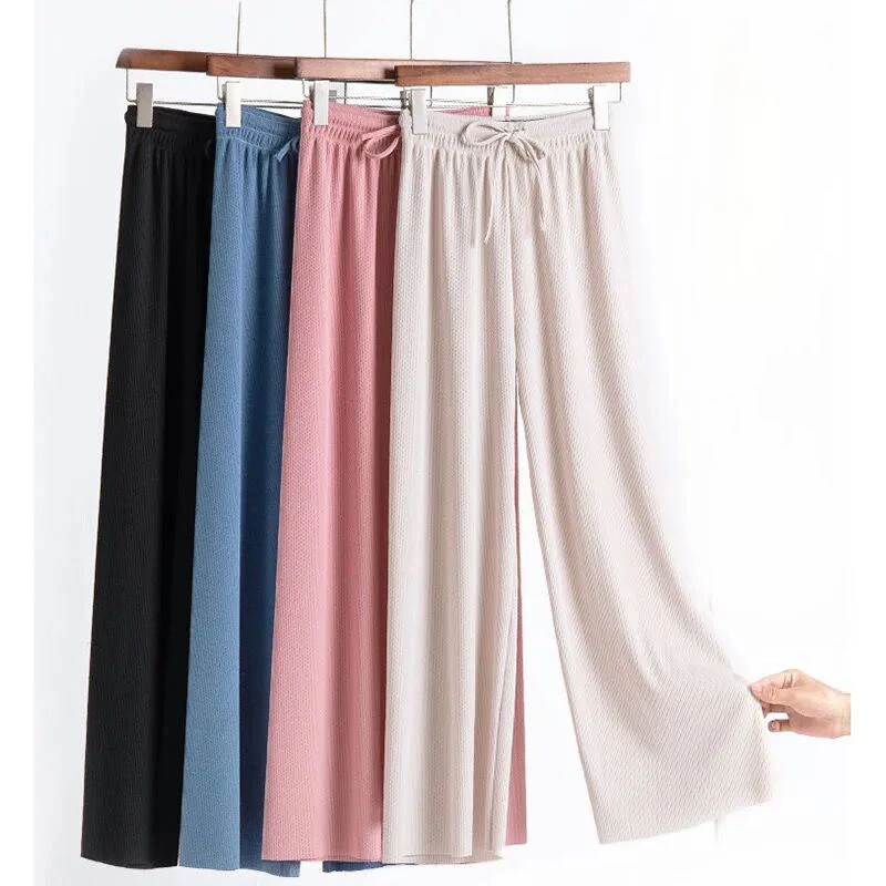 Spring and Autumn New Ladies Ice Silk Light Wide Leg Trousers Girl Solid Color High Waist Loose Wild Straight Casual Pants crop pants for women